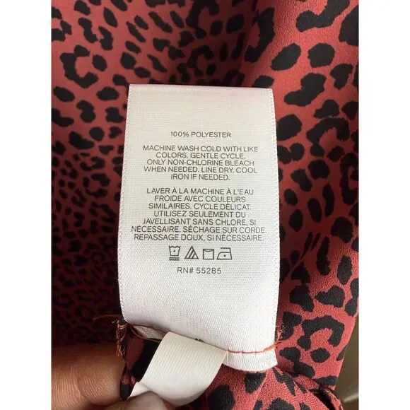 Express Women’s Animal Print Blouse Size SP Maroon Black Long Sleeve Petite - Picture 6 of 8